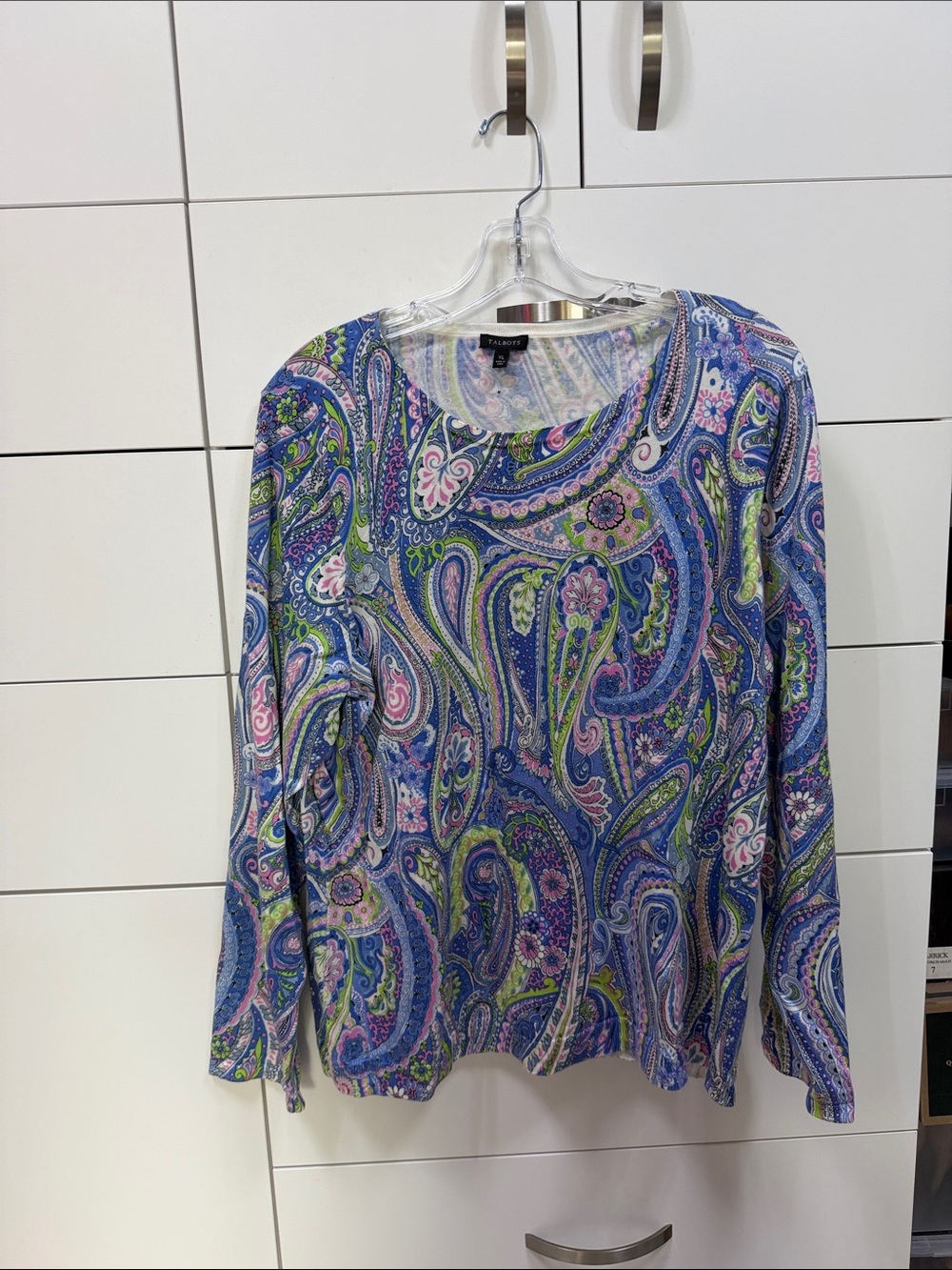 Women's Paisley Long-Sleeve Scoop Neck Top - Blue Multi